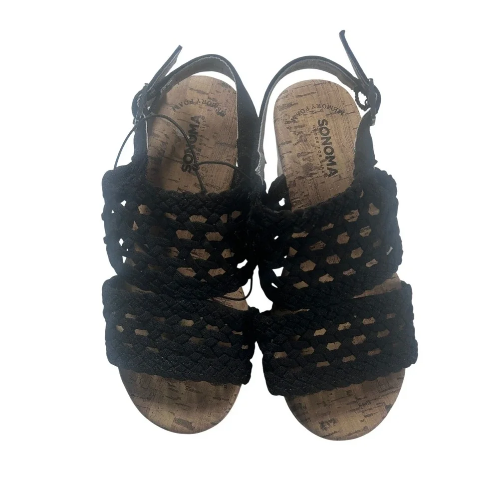 Sonoma Goods For‎ Life Black Woven Cork Wedge Sandals Kids Size 12 Memory Foam
